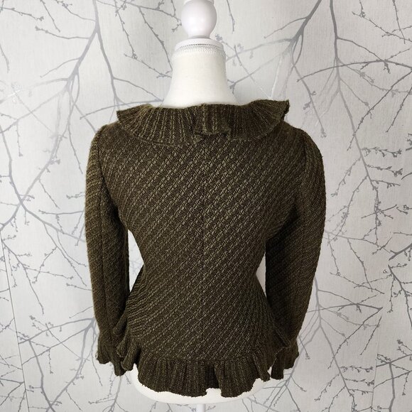 Zara Army Green 75% Wool Tweed Ruffle Wrap Sweater - Picture 4 of 5